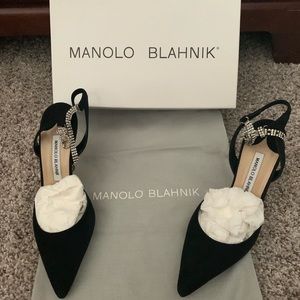 Manolo Blahnik Ministra Black Suede Heel size 37.5